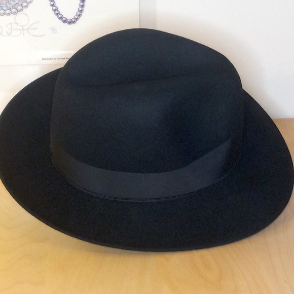 Selentino Fedora Hat black fur felt 7 1/4 - Picture 2 of 9